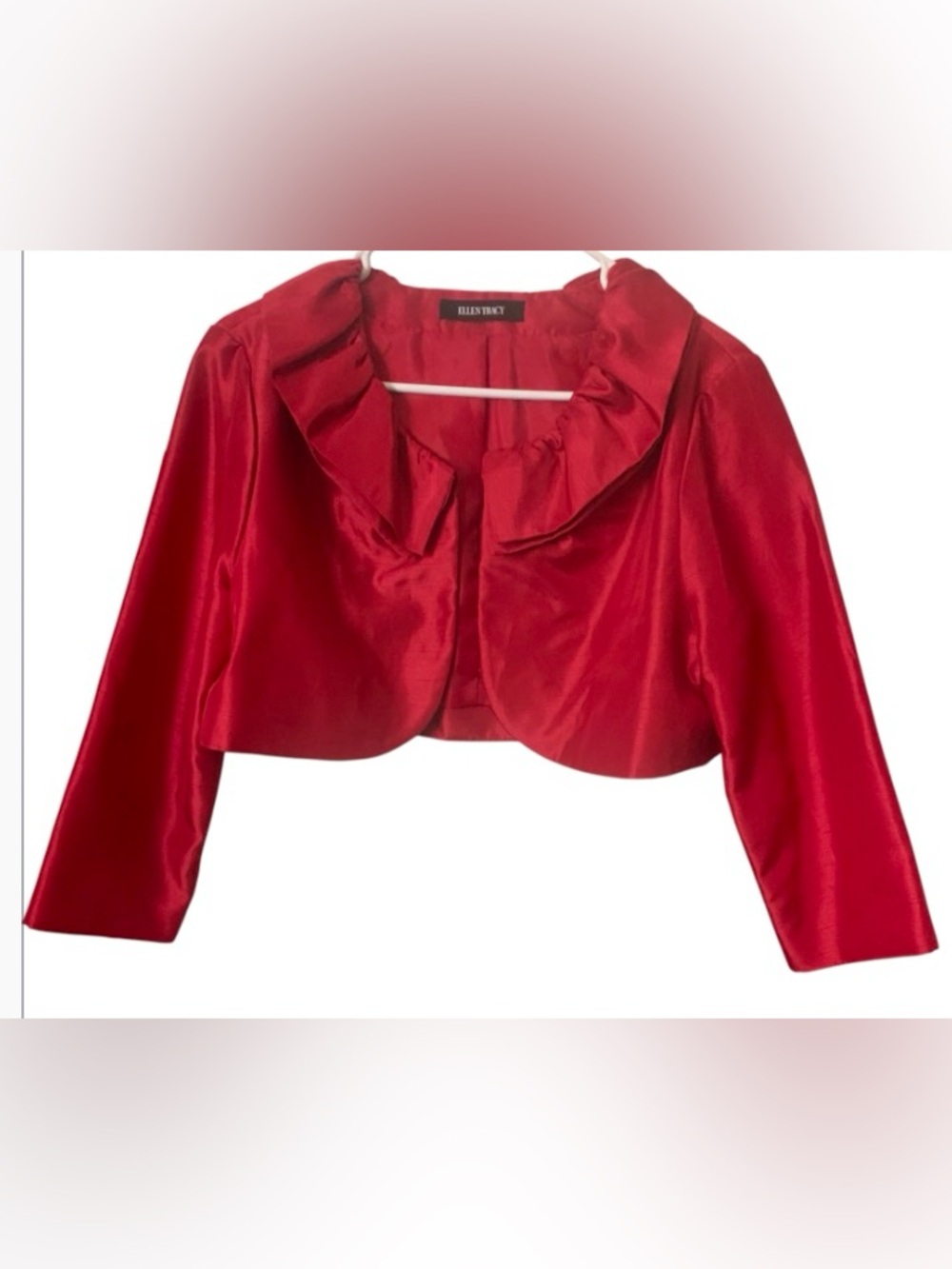 Ellen Tracy Red Satin Cropped Bolero with Ruffle Collar